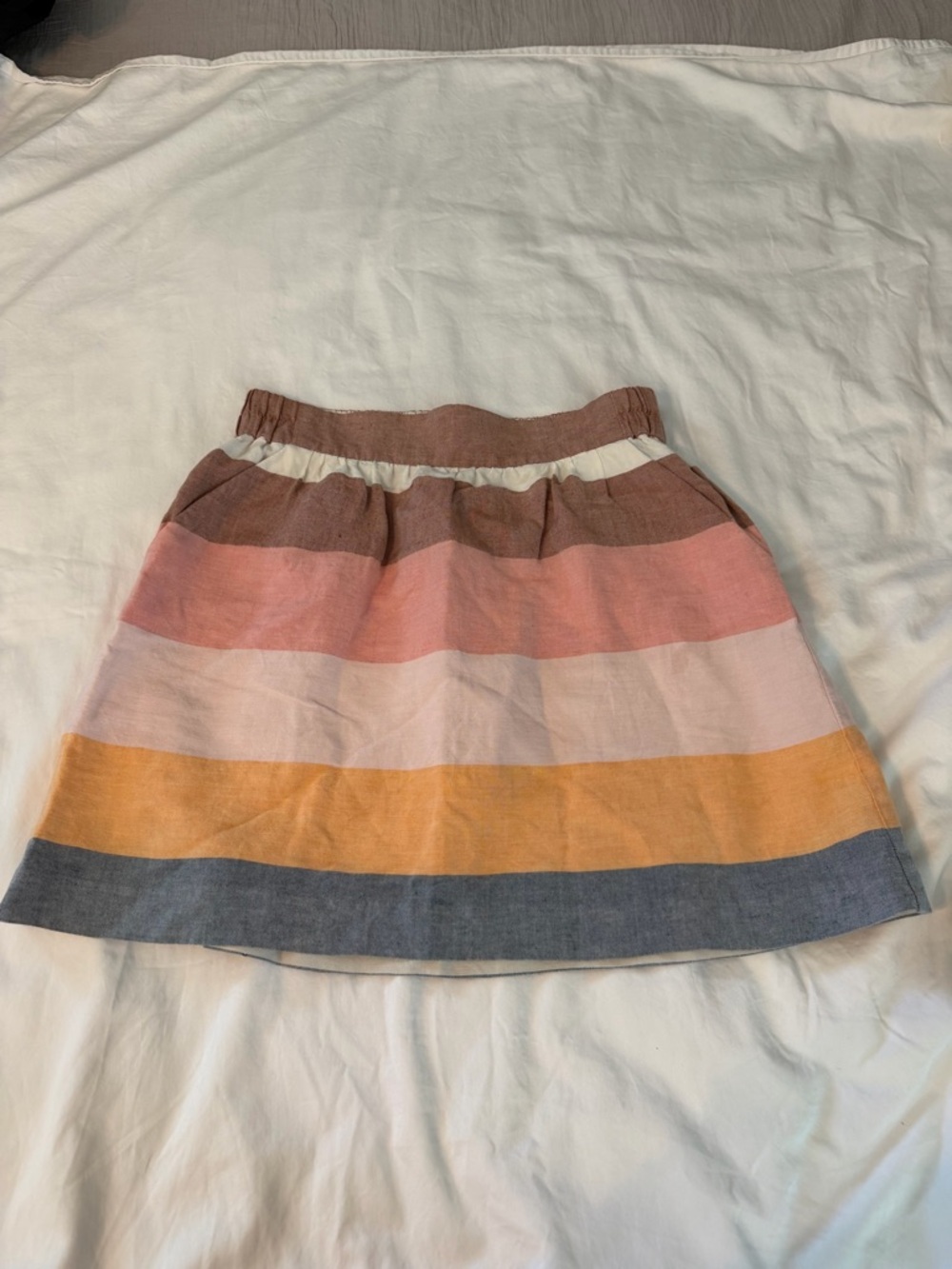 LOFT Striped Circle Linen Blend Skirt in Pink, Yellow, Brown, Gray Size Small